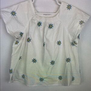 Floral Kids Blouse - White with Blue and Yellow Accents